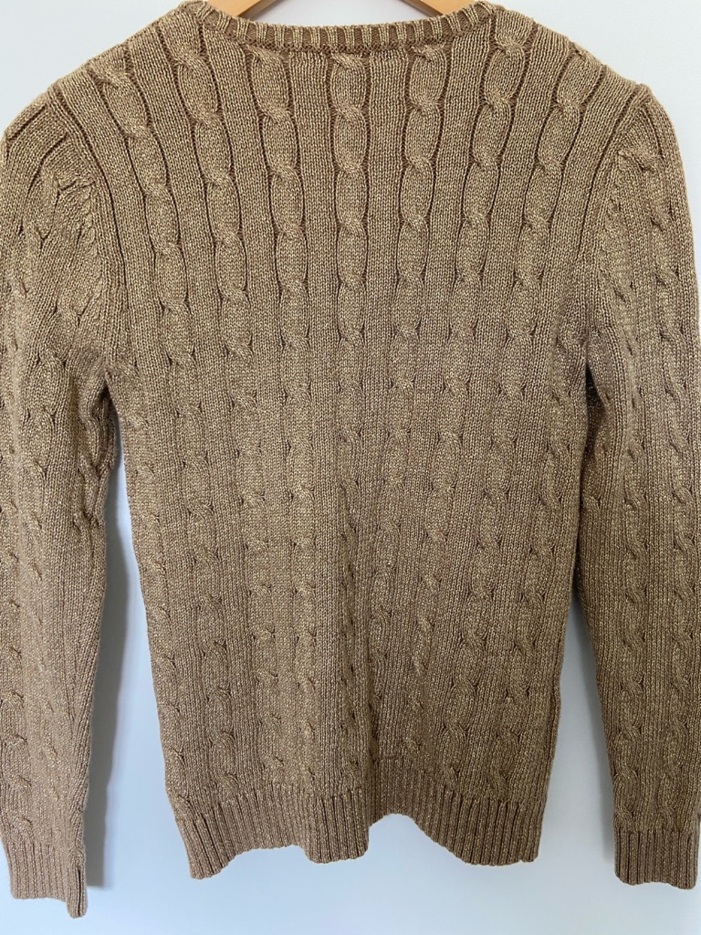 Lauren Ralph Lauren Women’s V-Neck Cable Knit Gold Sweater - PM - Picture 3 of 3